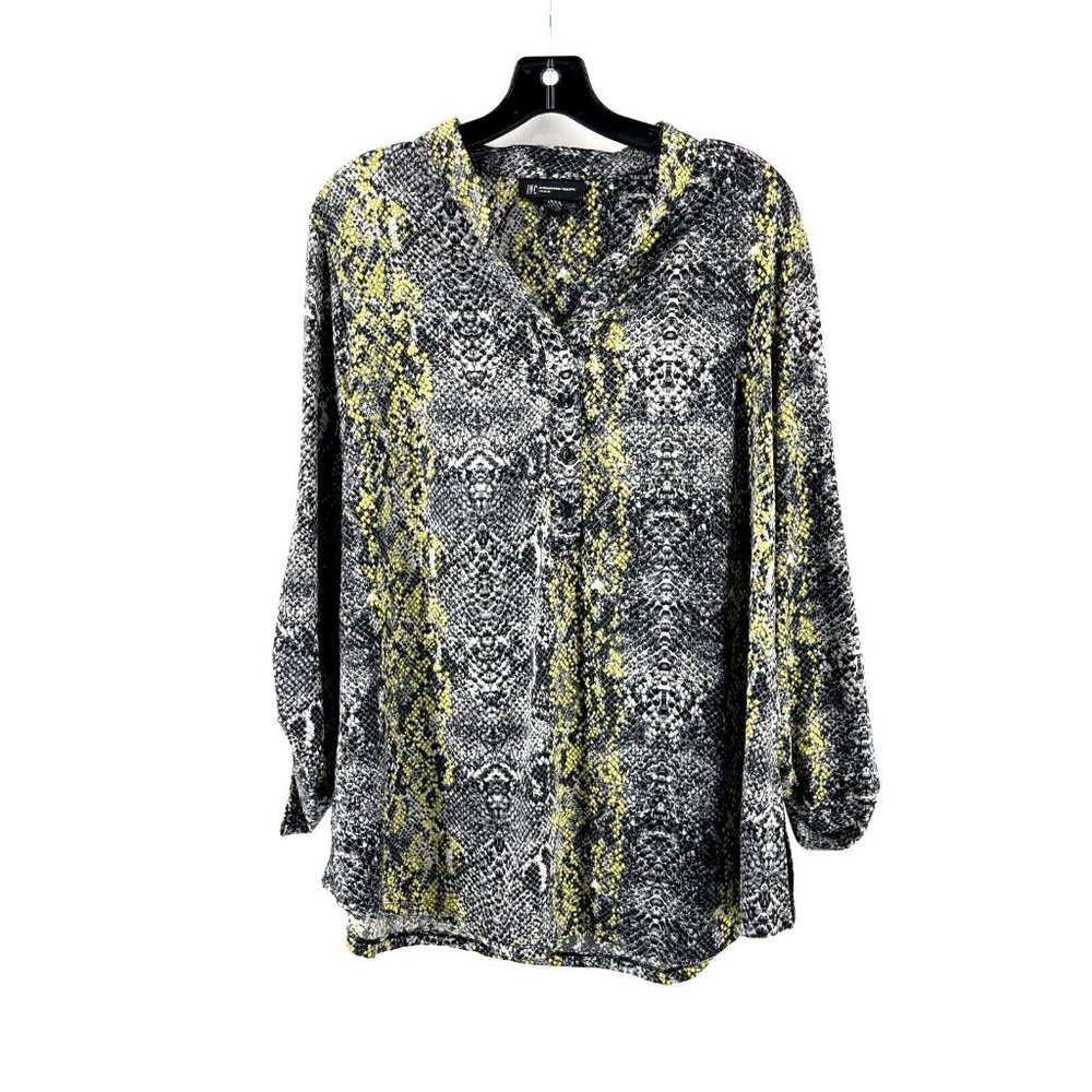 INC Women's Long Sleeve Snakeskin Animal Print Button Tunic Shirt Top Size 0X